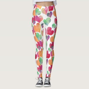 Colourful Watercolor Hearts Cute Girly Pattern Leggings