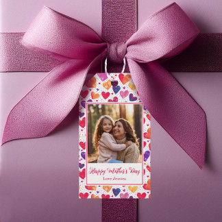 Colourful Watercolor Hearts Mother's Day Photo  Gift Tags