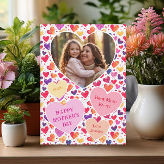Colourful Watercolor Hearts Mother's Day Photo  Holiday Card