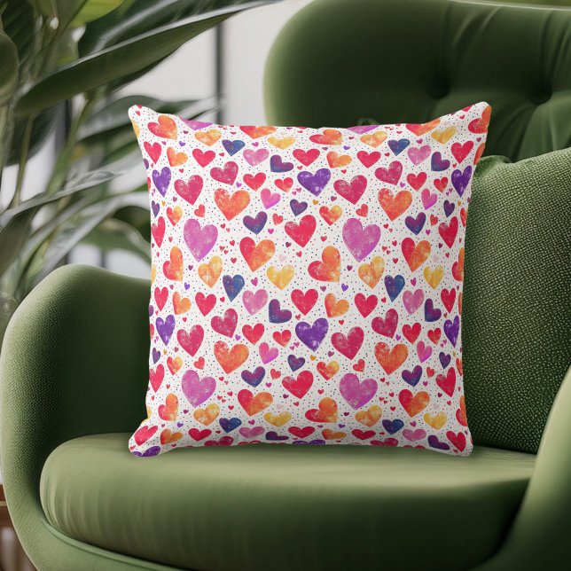 Colourful Watercolor Hearts Mother's Day Throw Pillow (Creator Uploaded)