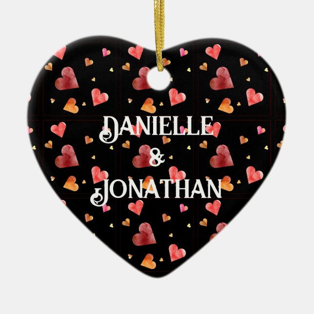 Colourful Watercolor Hearts Ornament (Front)