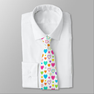 Colourful Watercolor Hearts Pattern Crew rainbow  Tie