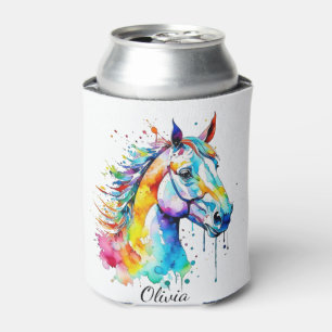 Colourful watercolor horse head design  can cooler