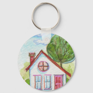 Colourful Watercolor House Keychain
