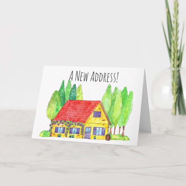 Colourful watercolor house New address card (Front)