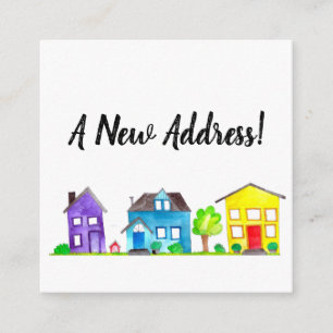Colourful watercolor houses New address card