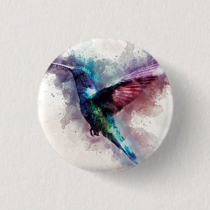 Colourful Watercolor Hummingbird 1 Inch Round Button