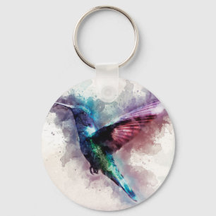 Colourful Watercolor Hummingbird Keychain
