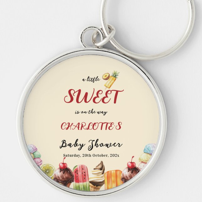 Colourful Watercolor Ice Cream Sweet Baby Shower Keychain (Front)