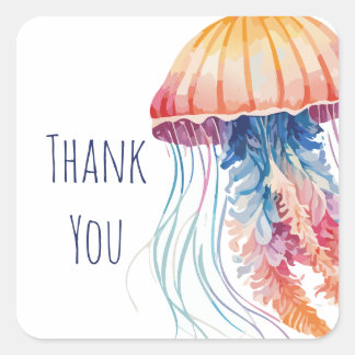 Colourful Watercolor Jellyfish Thank You Square Sticker