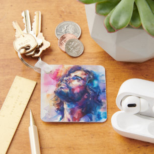 Colourful Watercolor Jesus Christ Keychain