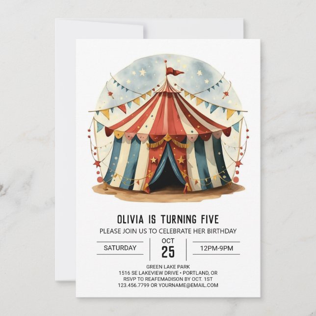 Colourful Watercolor Joy Circus Birthday Invitation (Front)