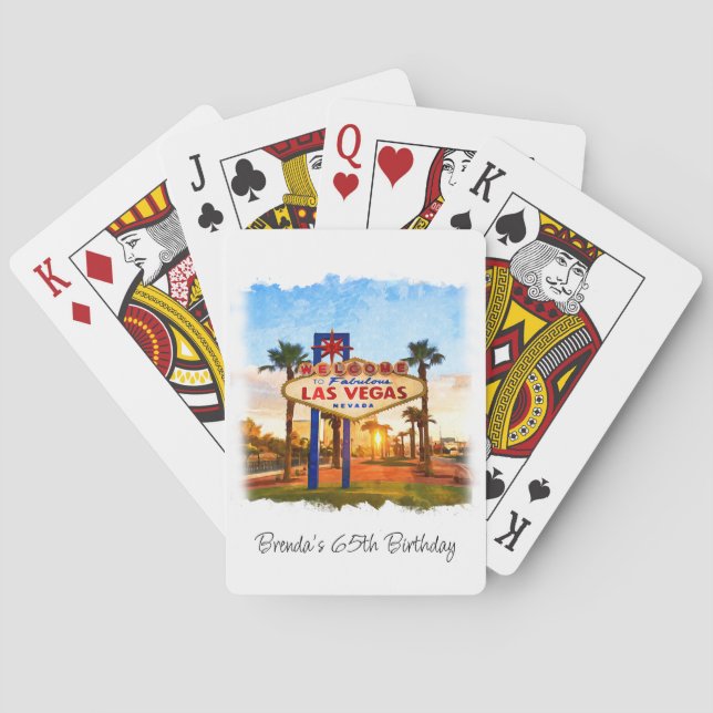 Colourful Watercolor Las Vegas Sign Birthday Playing Cards (Back)
