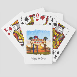 Colourful Watercolor Las Vegas Sign Wedding Playing Cards