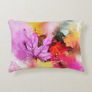 Colourful Watercolor Leaves Accent Pillow