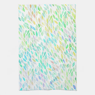 Colourful Watercolor Leaves Pattern Kitchen Towel