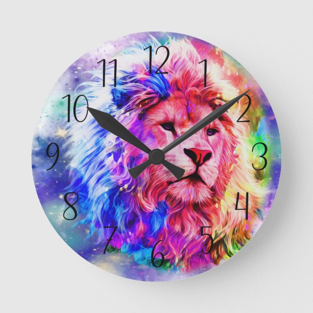 Colourful Watercolor - Lion Round Clock (Front)