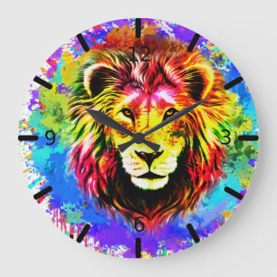 Colourful Watercolor - Lion Round Clock