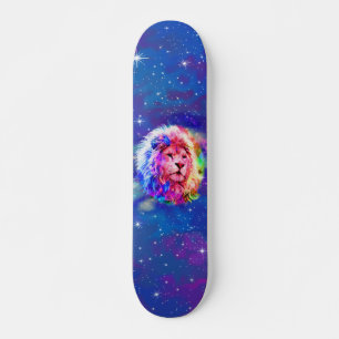 Colourful Watercolor Lion Space Skateboard
