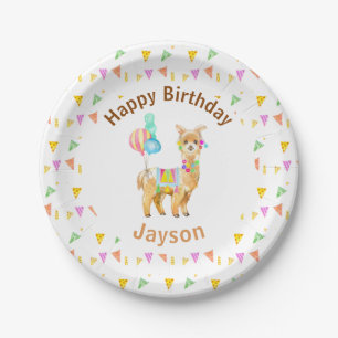 Colourful Watercolor Llama Fun 1st Birthday Paper Plate