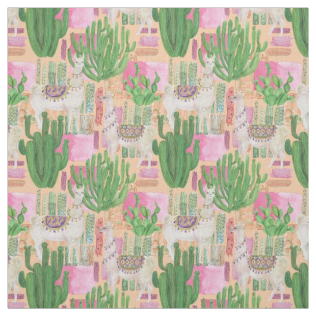 Colourful Watercolor Llama Pattern Fabric (Swatch)