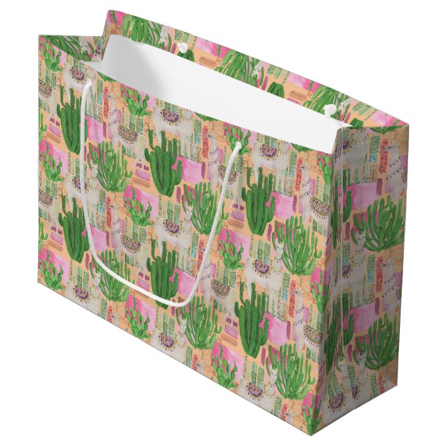 Colourful Watercolor Llama Pattern Large Gift Bag (Front Angled)