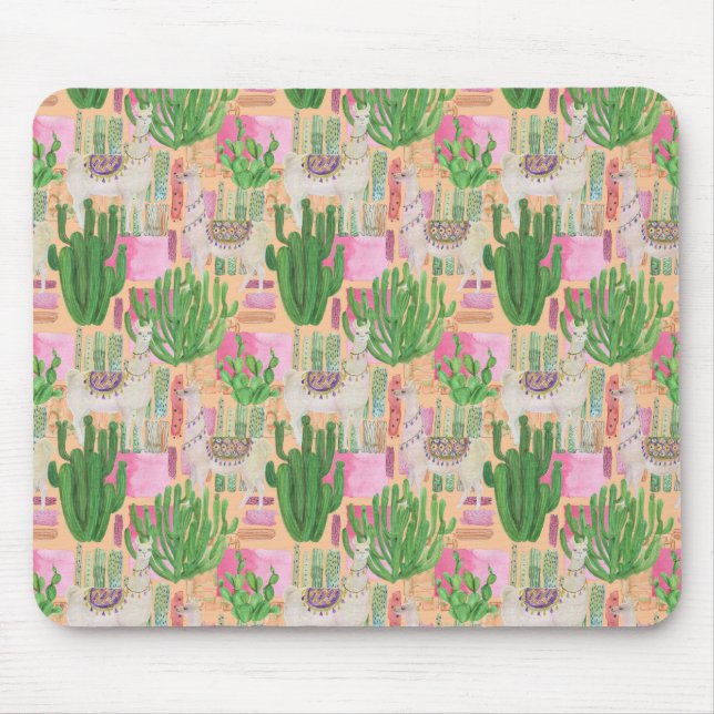 Colourful Watercolor Llama Pattern Mouse Pad (Front)