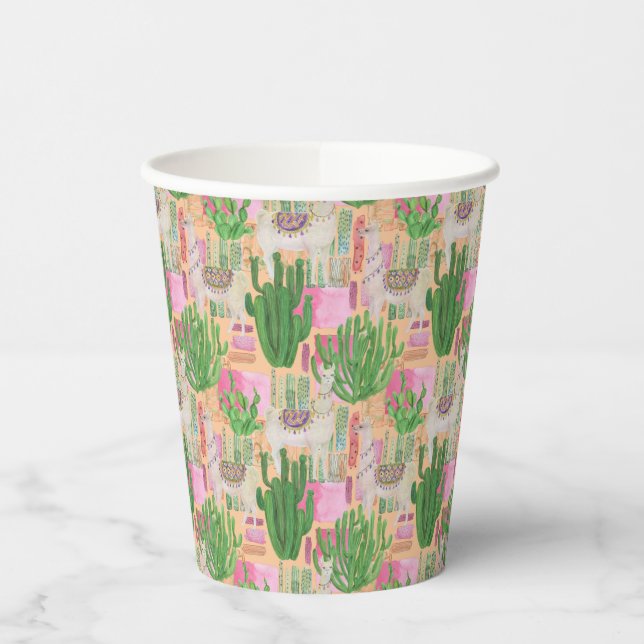 Colourful Watercolor Llama Pattern Paper Cups (Left)