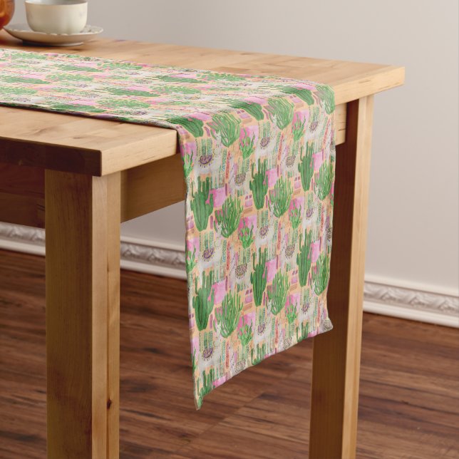 Colourful Watercolor Llama Pattern Short Table Runner (In Situ)