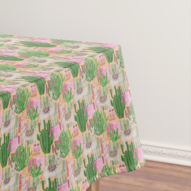 Colourful Watercolor Llama Pattern Tablecloth (In Situ)