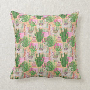 Colourful Watercolor Llama Pattern Throw Pillow