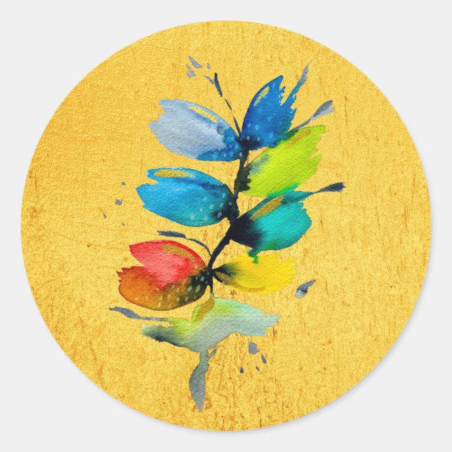 Colourful watercolor loose abstract floral classic round sticker (Front)