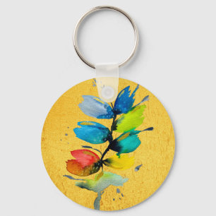 Colourful watercolor loose abstract floral keychain