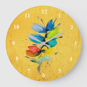 Colourful watercolor loose abstract floral large clock
