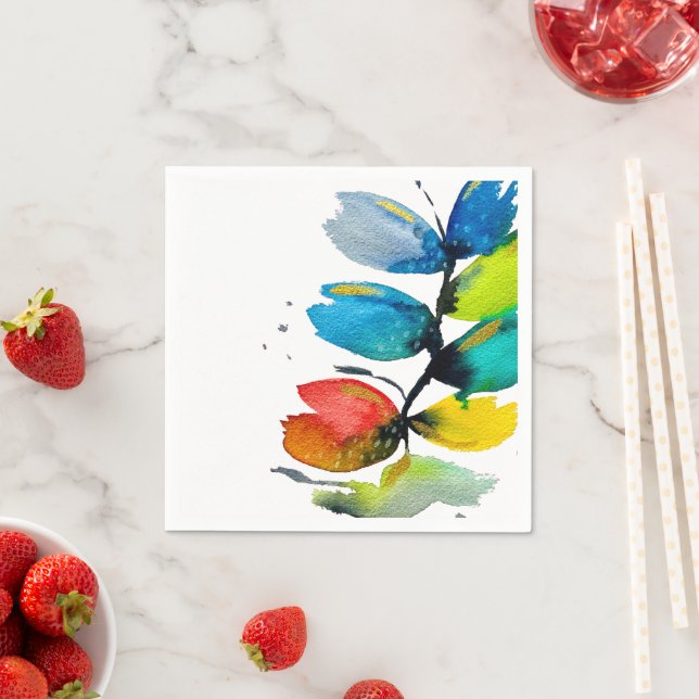 Colourful watercolor loose abstract floral napkin (Insitu)