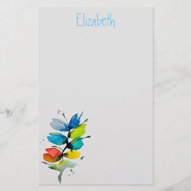 Colourful watercolor loose abstract floral stationery (Front)