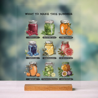 Colourful Watercolor Mason Jar Summer Food Art Acrylic Sign