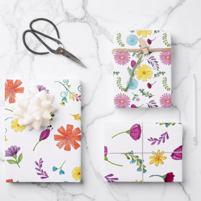 Colourful Watercolor Mexican Fiesta Flowers Wrapping Paper Sheet (Front)