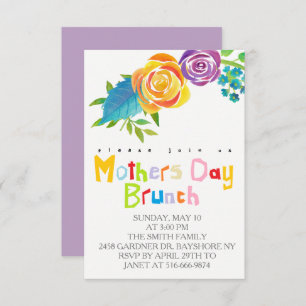 Colourful watercolor mothers day brunch invites