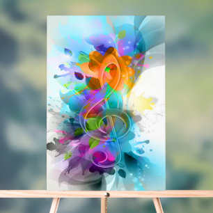 Colourful Watercolor Music treble Clef Acrylic Sign