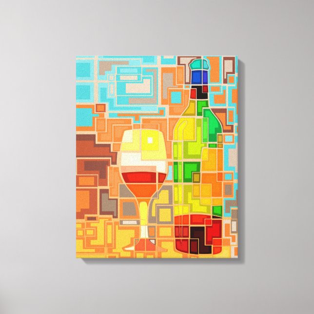 Colourful Watercolor of a wine Bottles & Glass Canvas Print (Front)