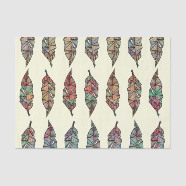 Colourful Watercolor Painted Geometric Feathers Tissue Paper (Front)