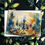 Colourful Watercolor Painting Hanukkah Menorah Foil Holiday Card<br><div class="desc">Colourful Watercolor Painting Hanukkah Menorah</div>