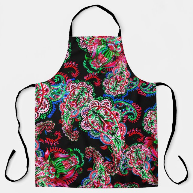 Colourful watercolor paisley floral illustration p apron (Front)