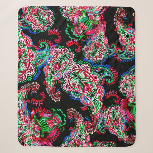 Colourful watercolor paisley floral illustration p sherpa blanket (Front)