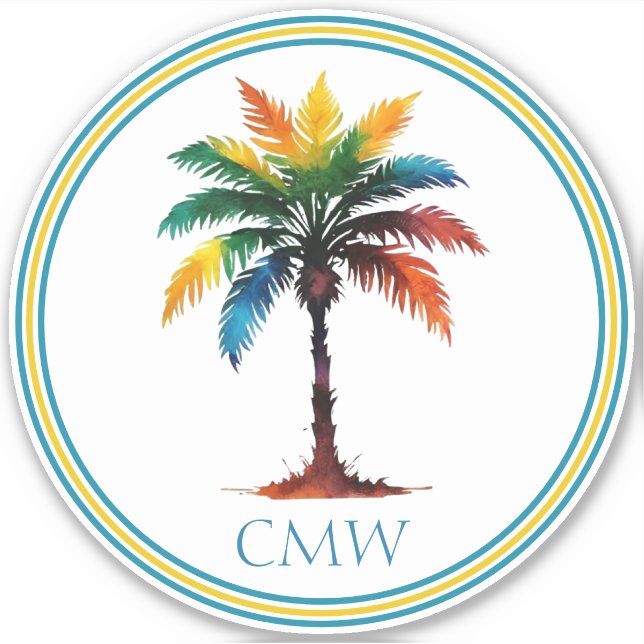 Colourful Watercolor Palm Tree Monogram (Front)