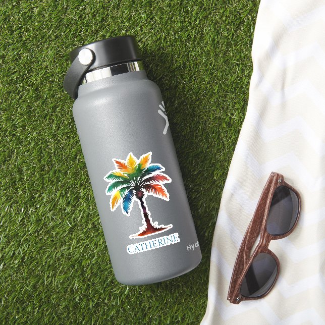 Colourful Watercolor Palm Tree Personalized (HydroFlask Insitu)