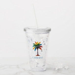 Colourful Watercolor Palm Tree Personalized Acrylic Tumbler
