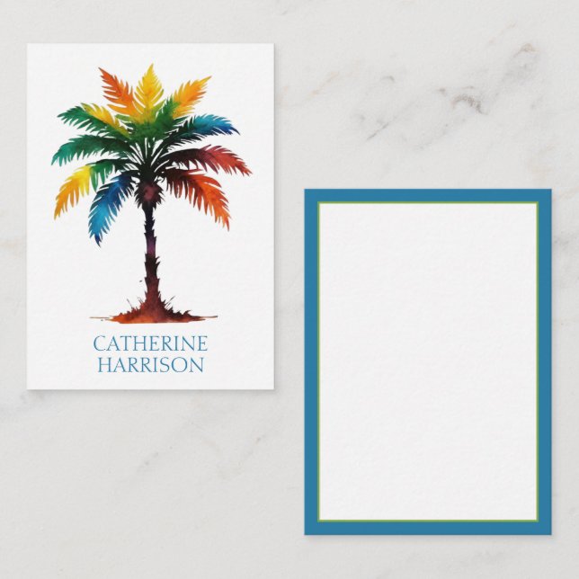 Colourful Watercolor Palm Tree Personalized Card (Front/Back)