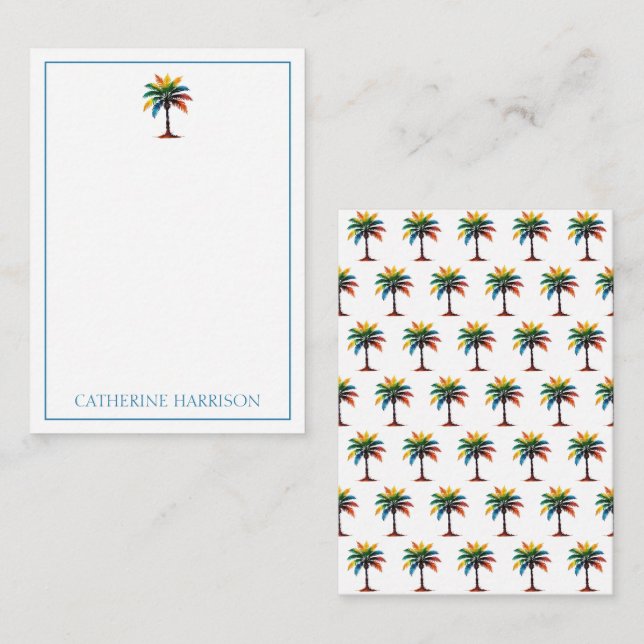 Colourful Watercolor Palm Tree Personalized Card (Front/Back)